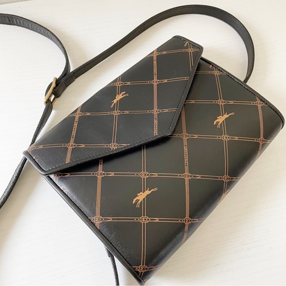 Longchamp black horse buckle print patterned leather vintage bag - Picture 2 of 11